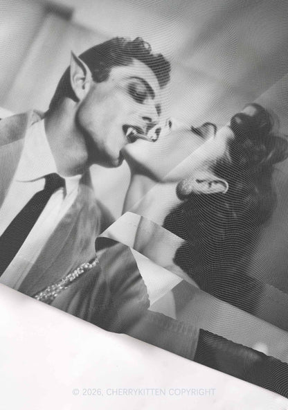 Halloween Vampire Couple Y2K Mesh Crop Top Cherrykitten
