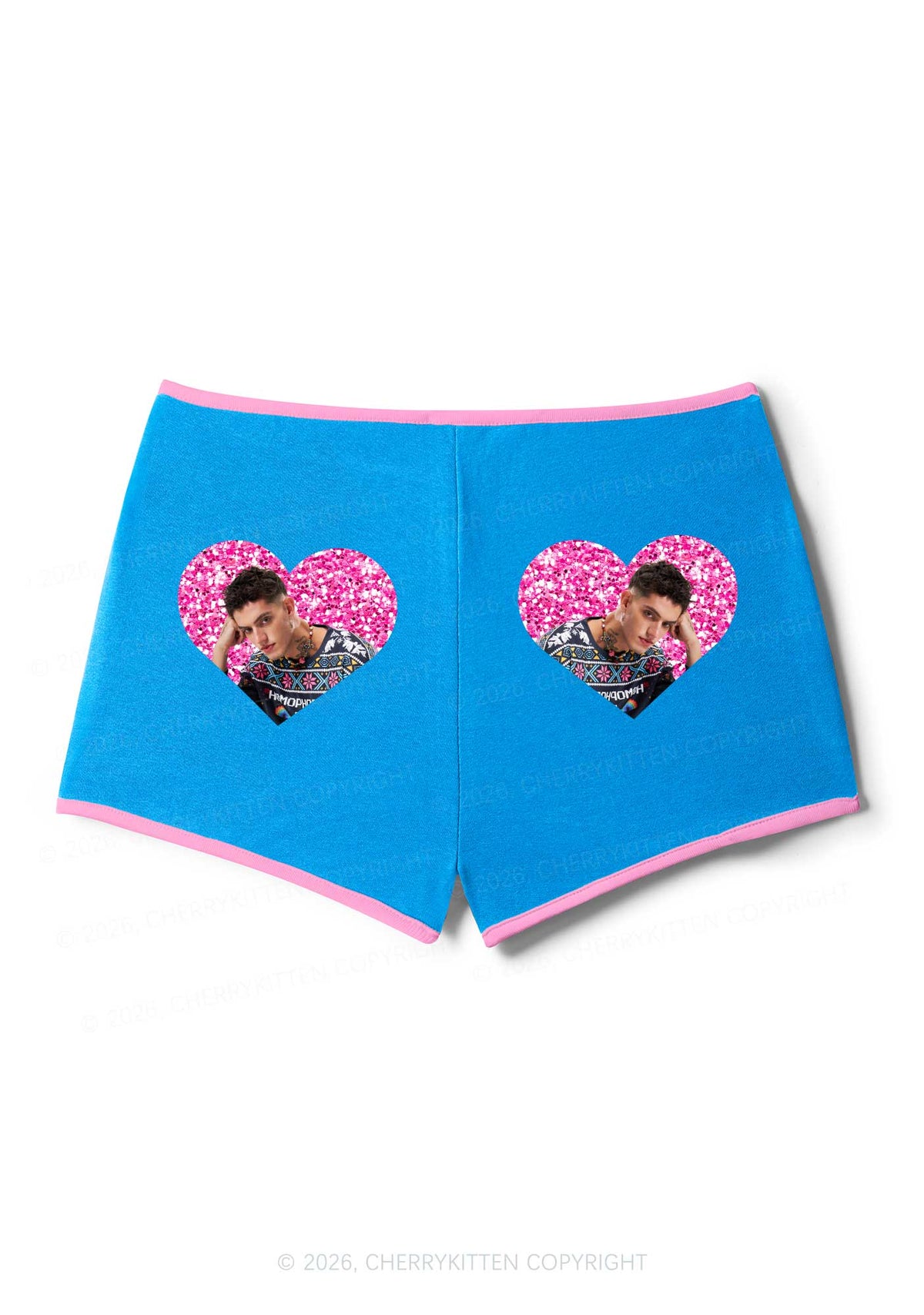 Glitter Heart Custom Face Valentine's Day Y2K Booty Shorts Cherrykitten