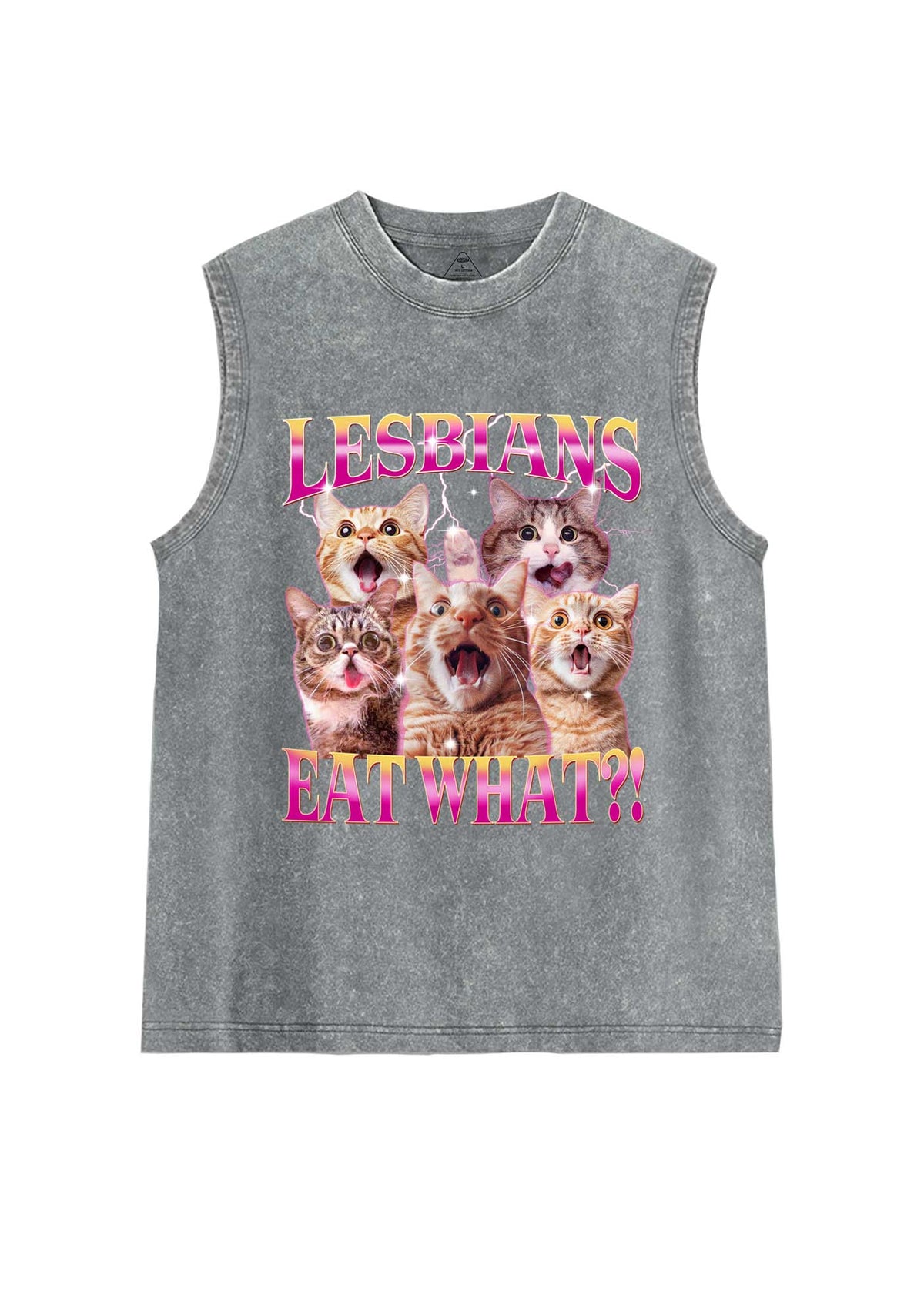 Funny Lesbian Cat Pride Y2K Washed Muscle Tank Cherrykitten