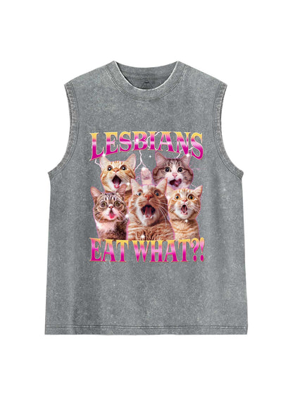 Funny Lesbian Cat Pride Y2K Washed Muscle Tank Cherrykitten
