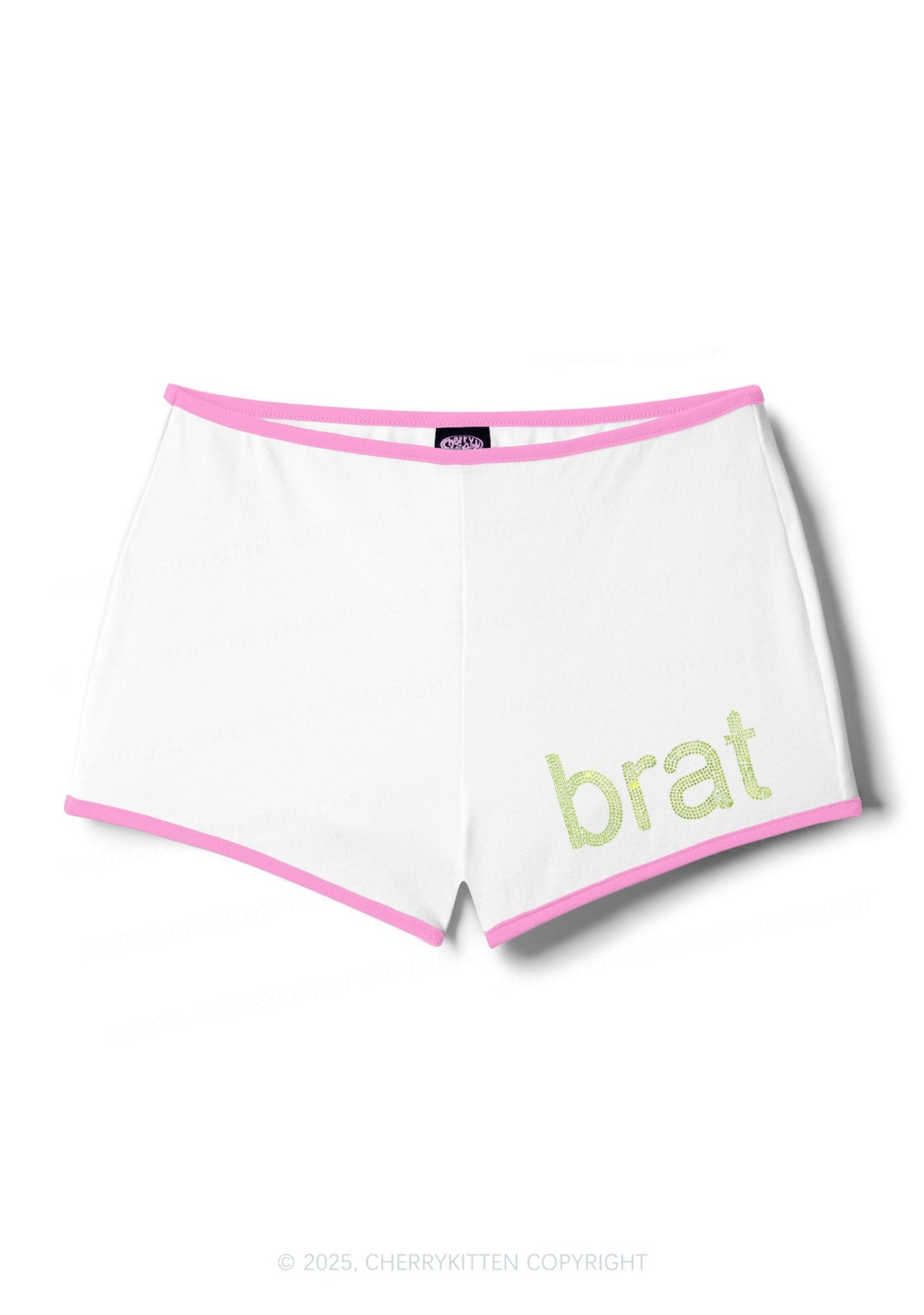 Rhinestone Mini Green Brat Y2K Booty Shorts Cherrykitten
