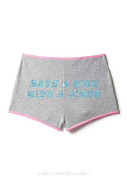 Rhinestone Save Bike Ride Biker Y2K Booty Shorts Cherrykitten