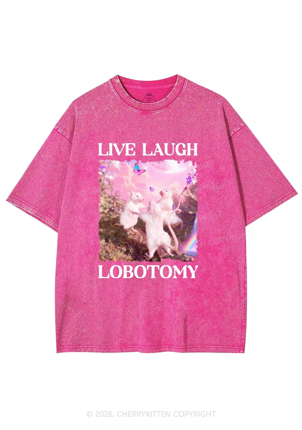 Live Laugh Lobotomy Rats Y2K Shirts Washed Tee Cherrykitten Art by OhStuffinell Taxidermy