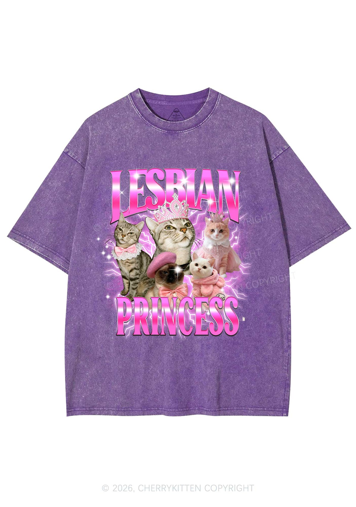 Lesbian Princess Cats Y2K Shirts Washed Tee Cherrykitten