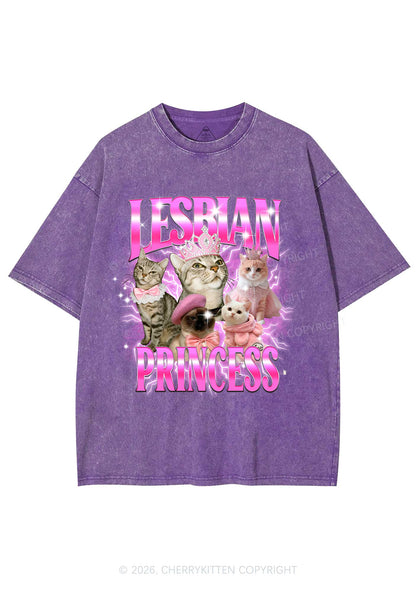 Lesbian Princess Cats Y2K Shirts Washed Tee Cherrykitten