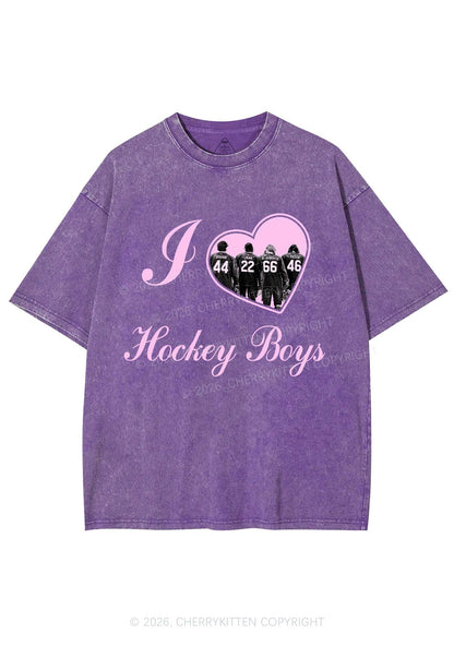 I Love Four Hockey Boys Y2K Shirts Washed Tee Cherrykitten