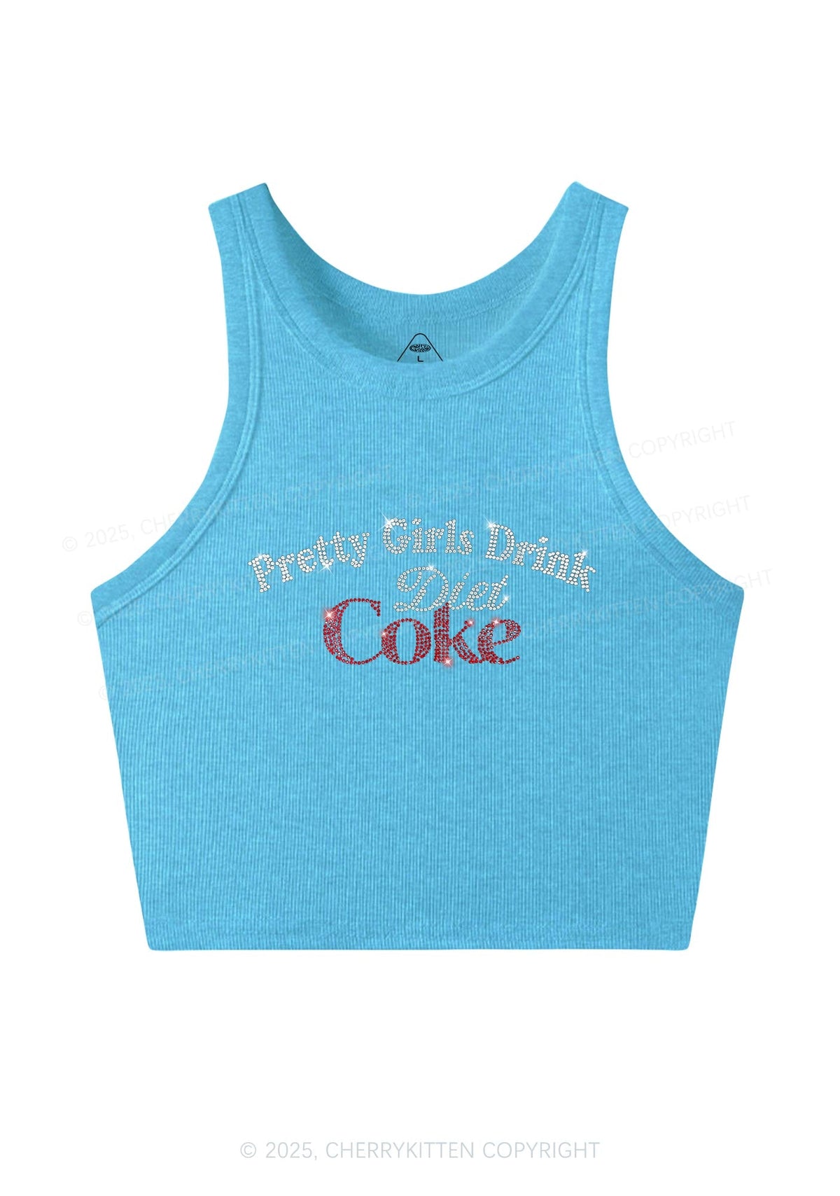 Rhinestone Pretty Girls Drink Diet Cola Y2K Crop Tank Top Cherrykitten