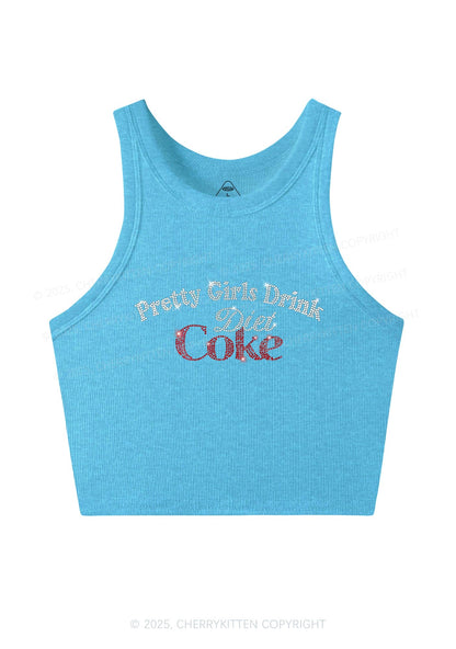 Rhinestone Pretty Girls Drink Diet Cola Y2K Crop Tank Top Cherrykitten