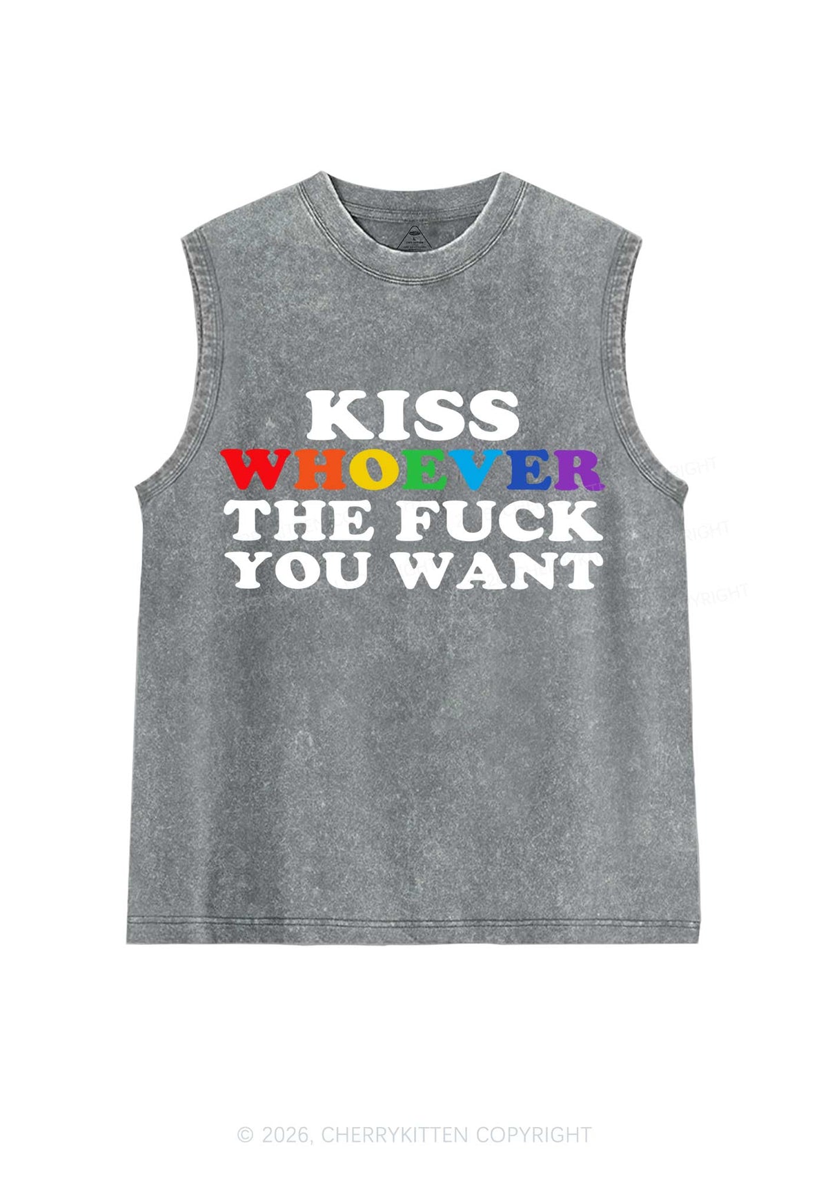 Kiss Whoever You Want Pride Y2K Washed Muscle Tank Cherrykitten