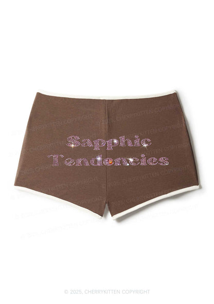 Rhinestone Sapphic Tendencies Pride Y2K Booty Shorts Cherrykitten