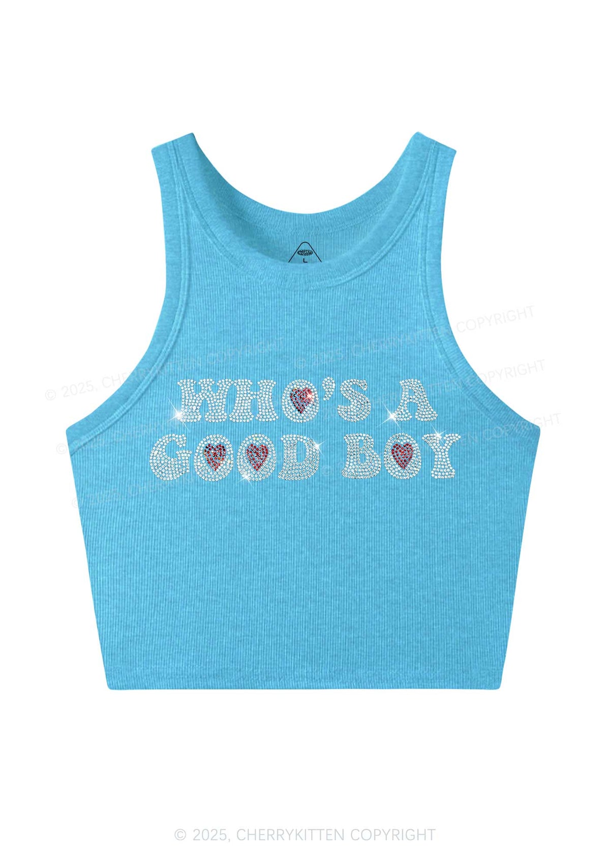 Rhinestone Whos A Good Boy Y2K Crop Tank Top Cherrykitten