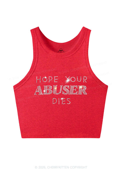 Rhinestone Abuser Dies Y2K Crop Tank Top Cherrykitten