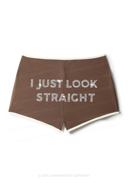 Rhinestone I Just Look Straight Pride Y2K Booty Shorts Cherrykitten