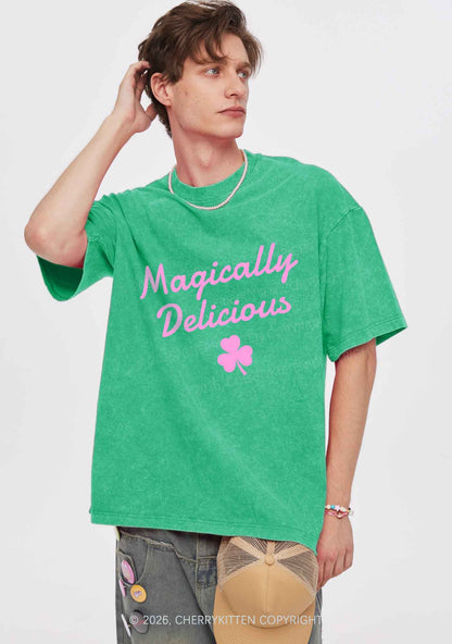 Magically Delicious Shamrock St Patricks Y2K Shirts Washed Tee Cherrykitten