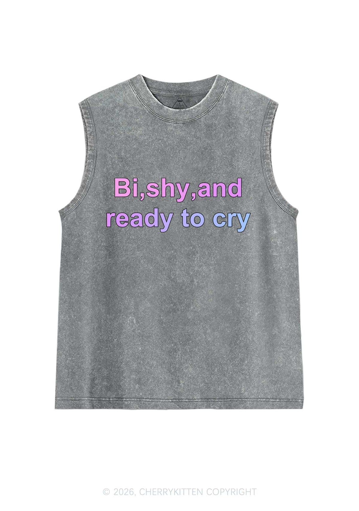Bi Shy And Ready To Cry Pride Y2K Washed Muscle Tank Cherrykitten