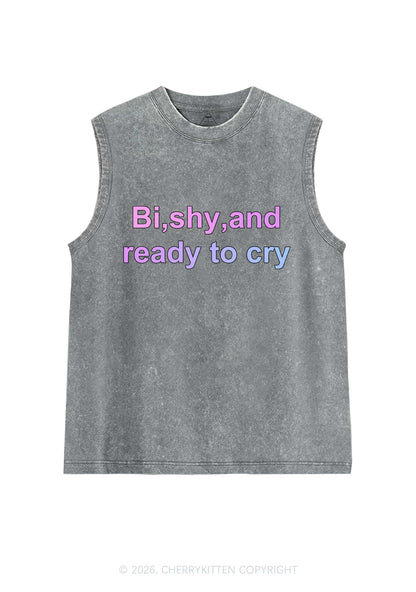 Bi Shy And Ready To Cry Pride Y2K Washed Muscle Tank Cherrykitten