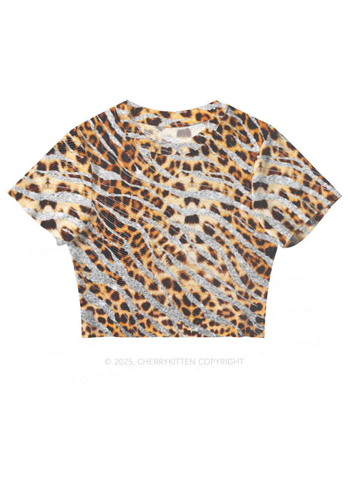 Silver Glitter Leopard Y2K Mesh Crop Top Cherrykitten