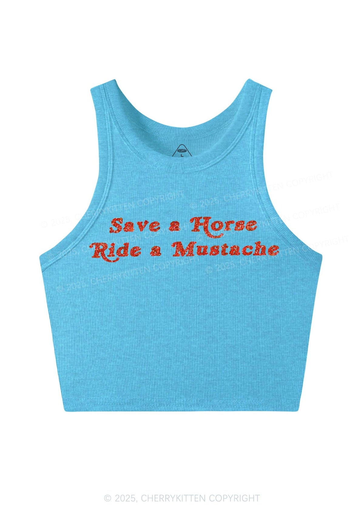 Glitter Ride A Mustache Y2K Crop Tank Top Cherrykitten