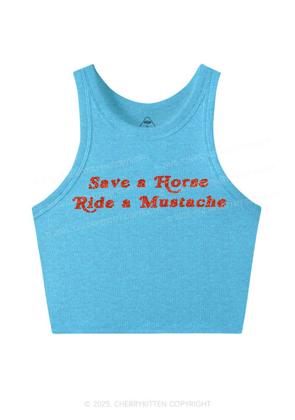 Glitter Ride A Mustache Y2K Crop Tank Top Cherrykitten