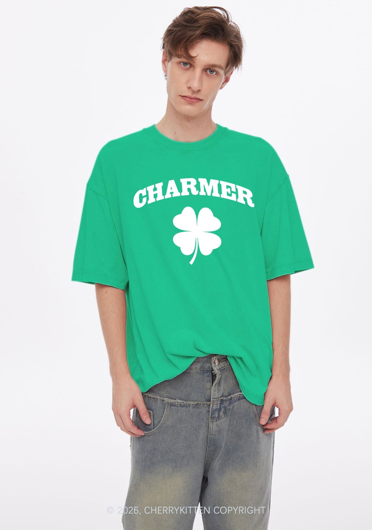 Charmer Shamrock St Patricks Y2K Shirts Washed Tee Cherrykitten