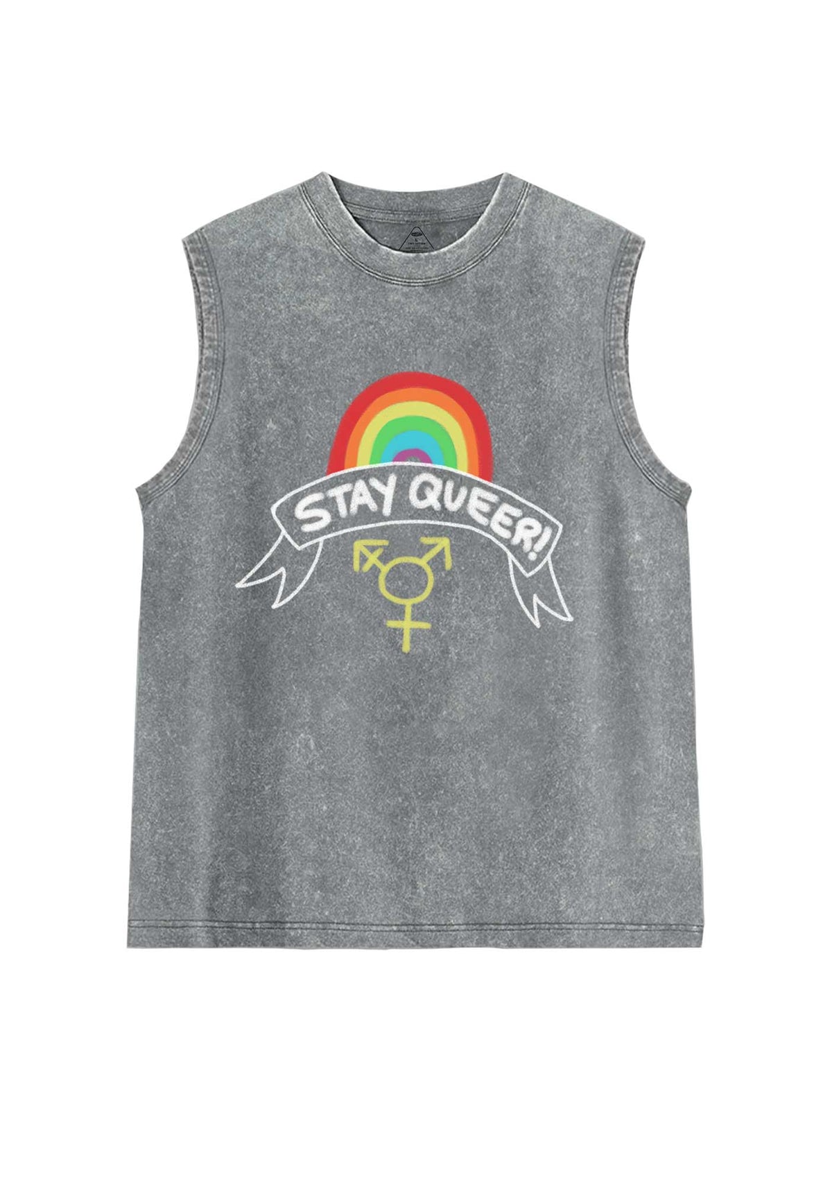 Stay Queer Pride Y2K Washed Muscle Tank Cherrykitten