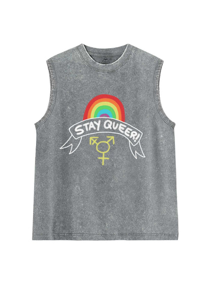 Stay Queer Pride Y2K Washed Muscle Tank Cherrykitten