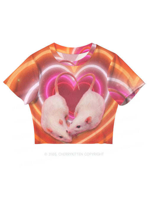 Lesbian Heart Rats Pride Y2K Mesh Crop Top Cherrykitten