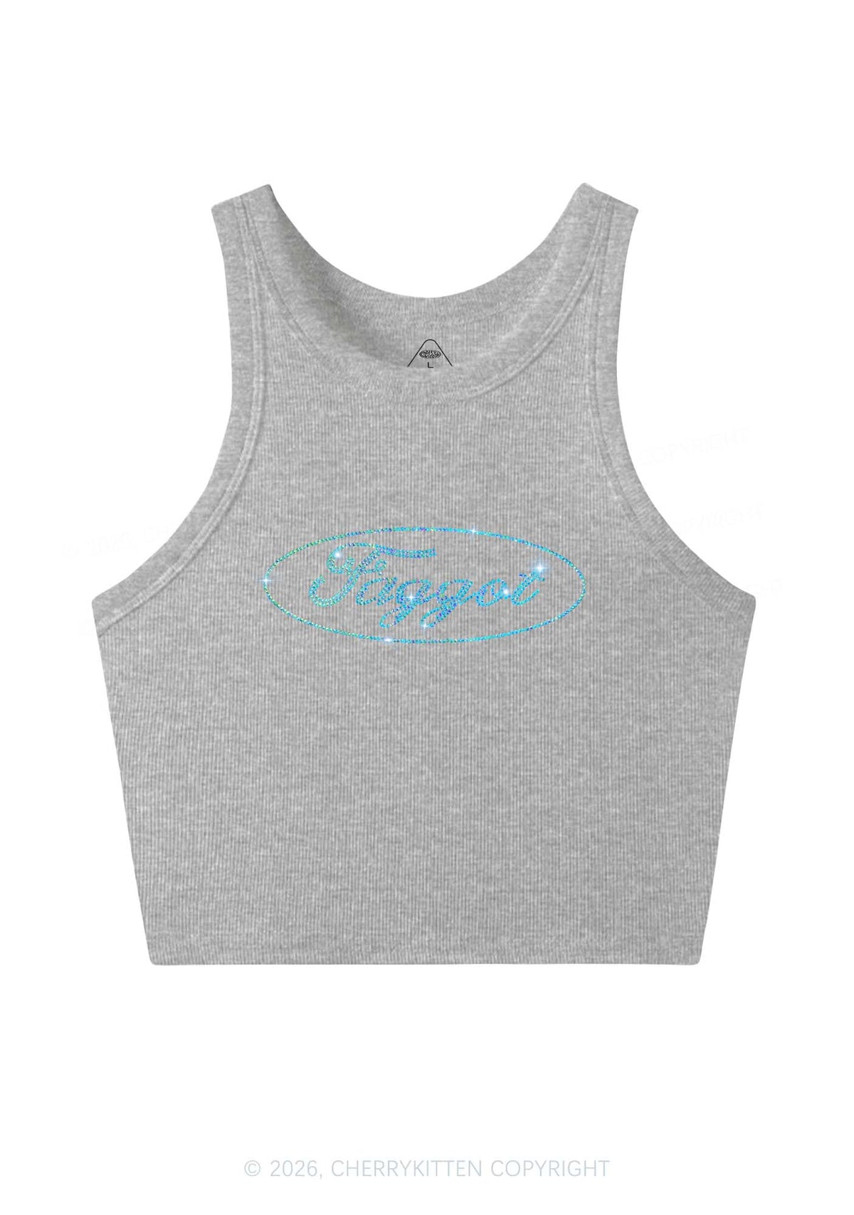 Rhinestone Oval Faggot Pride Y2K Crop Tank Top Cherrykitten