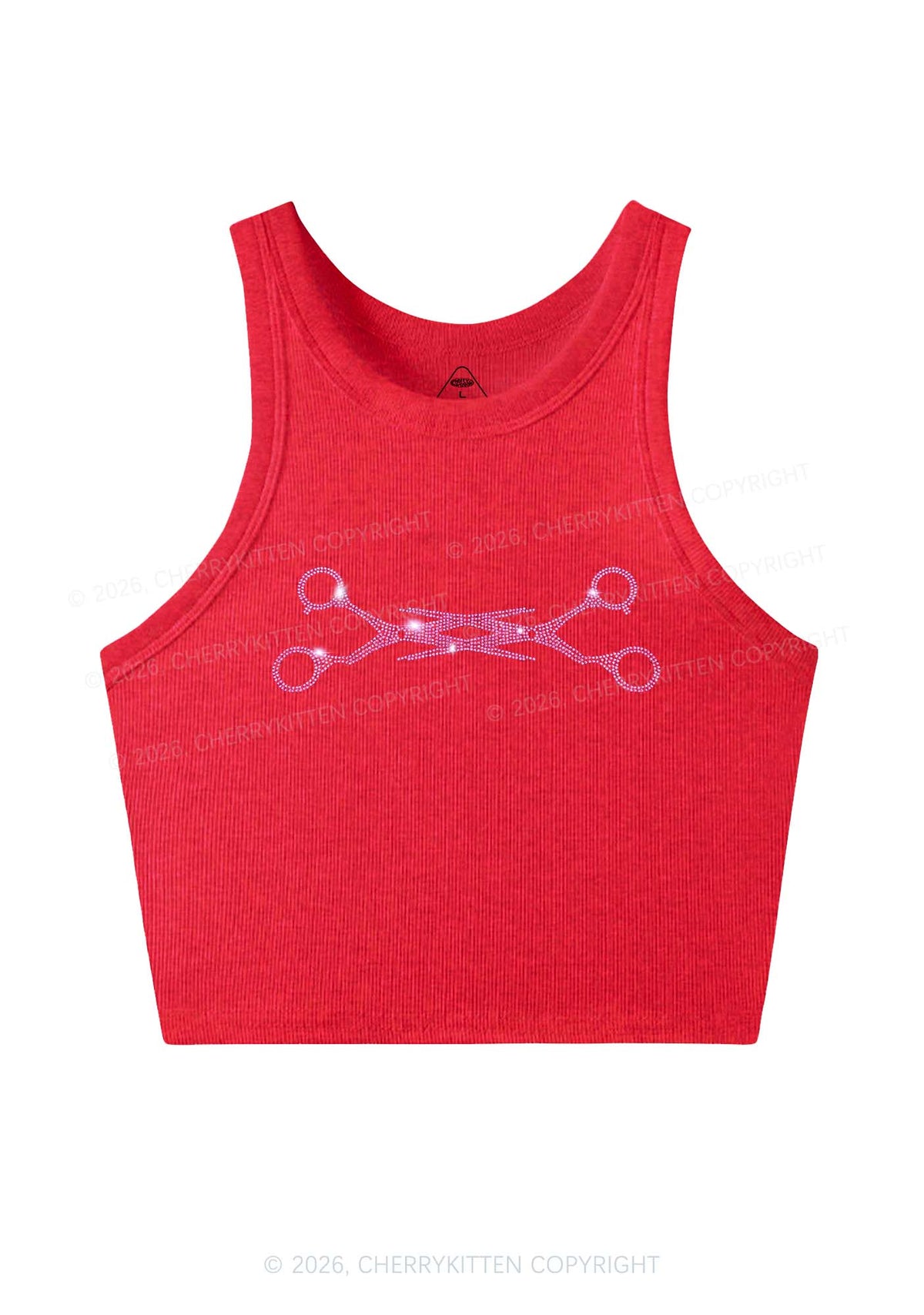 Rhinestone Pink Scissor Pride Y2K Crop Tank Top Cherrykitten