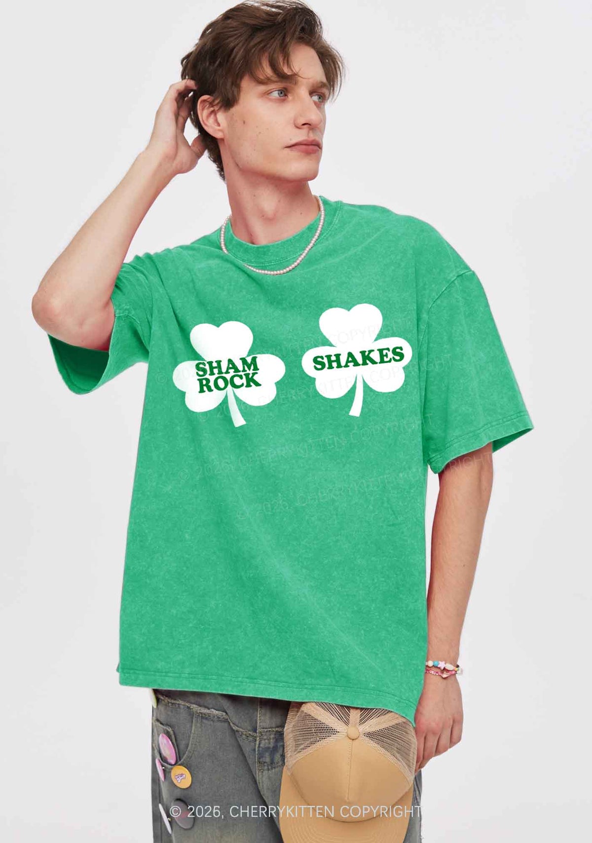 Shamrock Shakes St Patricks Y2K Shirts Washed Tee Cherrykitten
