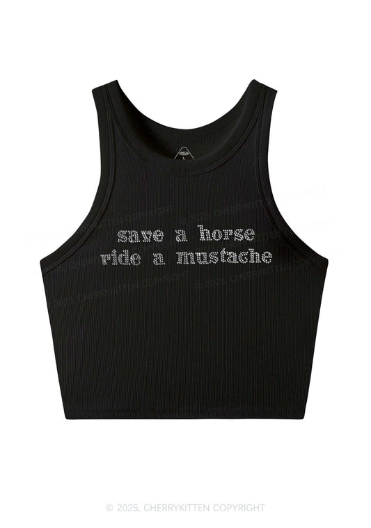 Rhinestone Ride A Mustache Y2K Crop Tank Top Cherrykitten
