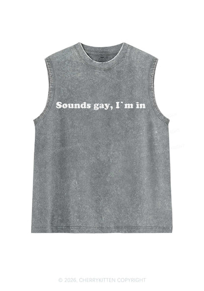 Glitter Sounds Gay Pride Y2K Washed Muscle Tank Cherrykitten