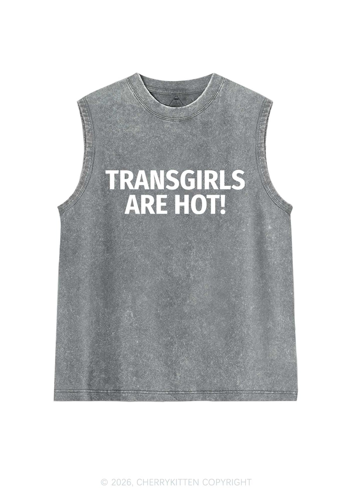 Transgirls Are Hot Pride Y2K Washed Muscle Tank Cherrykitten