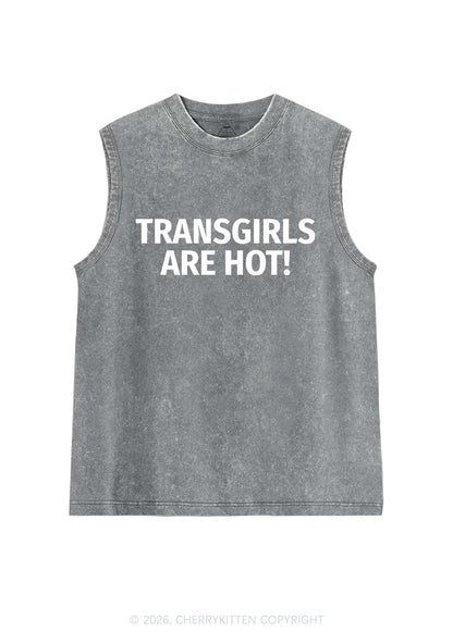 Transgirls Are Hot Pride Y2K Washed Muscle Tank Cherrykitten