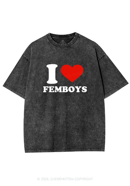 I Love Femboys Pride Y2K Shirts Washed Tee Cherrykitten
