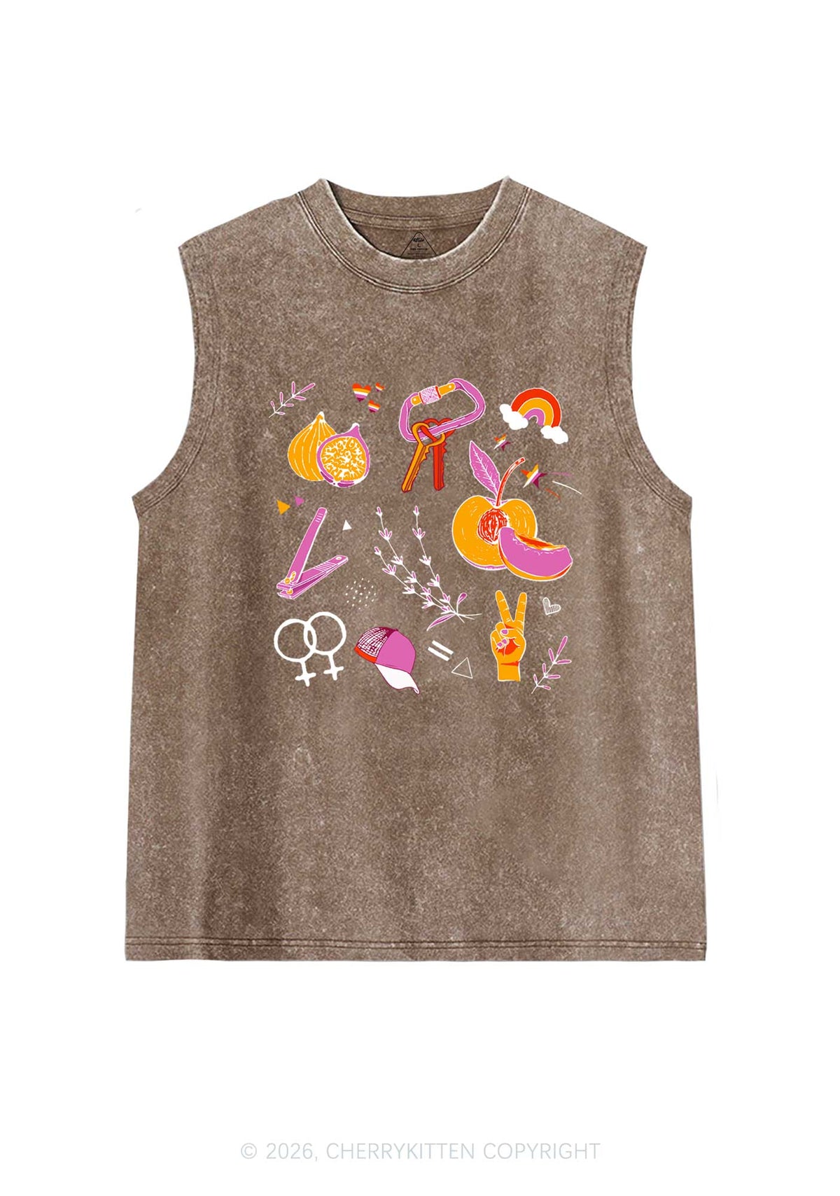 Lesbian Symbols Pride Y2K Washed Muscle Tank Cherrykitten