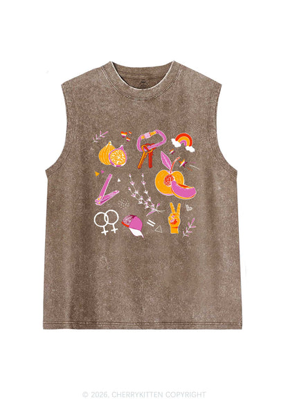 Lesbian Symbols Pride Y2K Washed Muscle Tank Cherrykitten