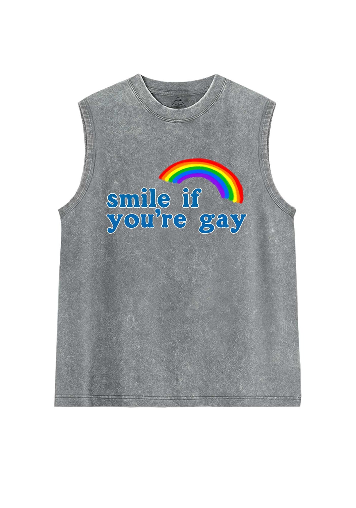 Rainbow Smile If You Are Gay Pride Y2K Washed Muscle Tank Cherrykitten