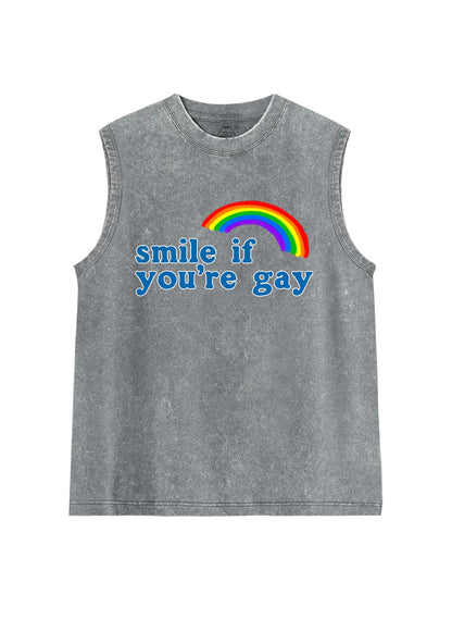 Rainbow Smile If You Are Gay Pride Y2K Washed Muscle Tank Cherrykitten