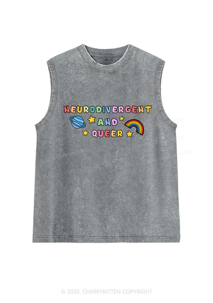 Neurodivergent And Queer Y2K Washed Muscle Tank Cherrykitten