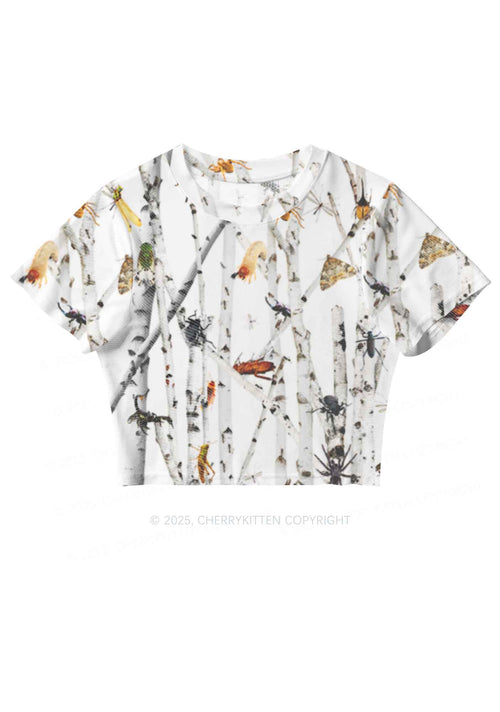 Insects On Birch Y2K Mesh Crop Top Cherrykitten