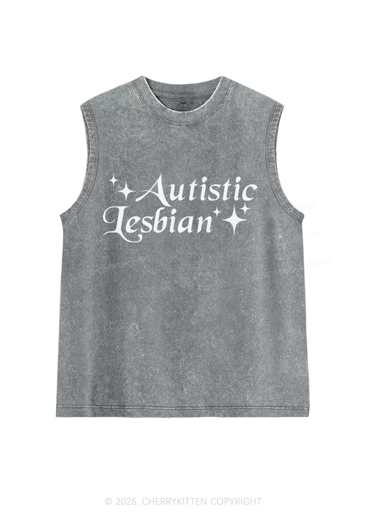 Autistic Lesbian Pride Y2K Washed Muscle Tank Cherrykitten