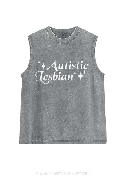 Autistic Lesbian Pride Y2K Washed Muscle Tank Cherrykitten