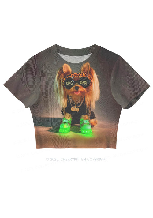 OMG Doggy Y2K Mesh Crop Top Cherrykitten