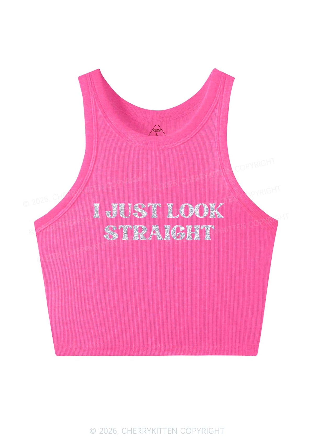 Glitter I Just Look Straight Pride Y2K Crop Tank Top Cherrykitten