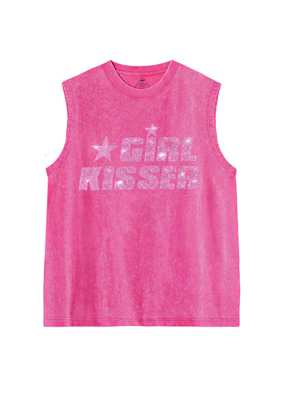 Rhinestone Girl Kisser Pride Y2K Washed Muscle Tank Cherrykitten