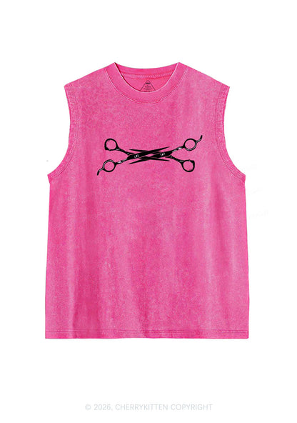 Pink Scissor Pride Y2K Washed Muscle Tank Cherrykitten