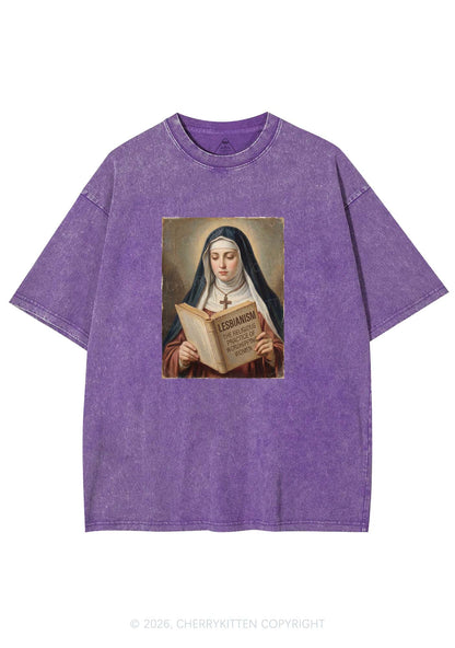 Lesbianism Nun Pride Y2K Shirts Washed Tee Cherrykitten