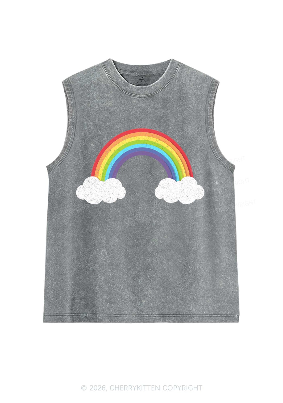 Rainbow Cloud Pride Y2K Washed Muscle Tank Cherrykitten