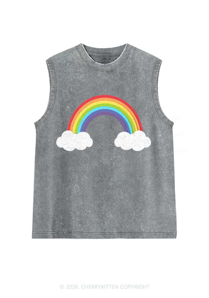 Rainbow Cloud Pride Y2K Washed Muscle Tank Cherrykitten